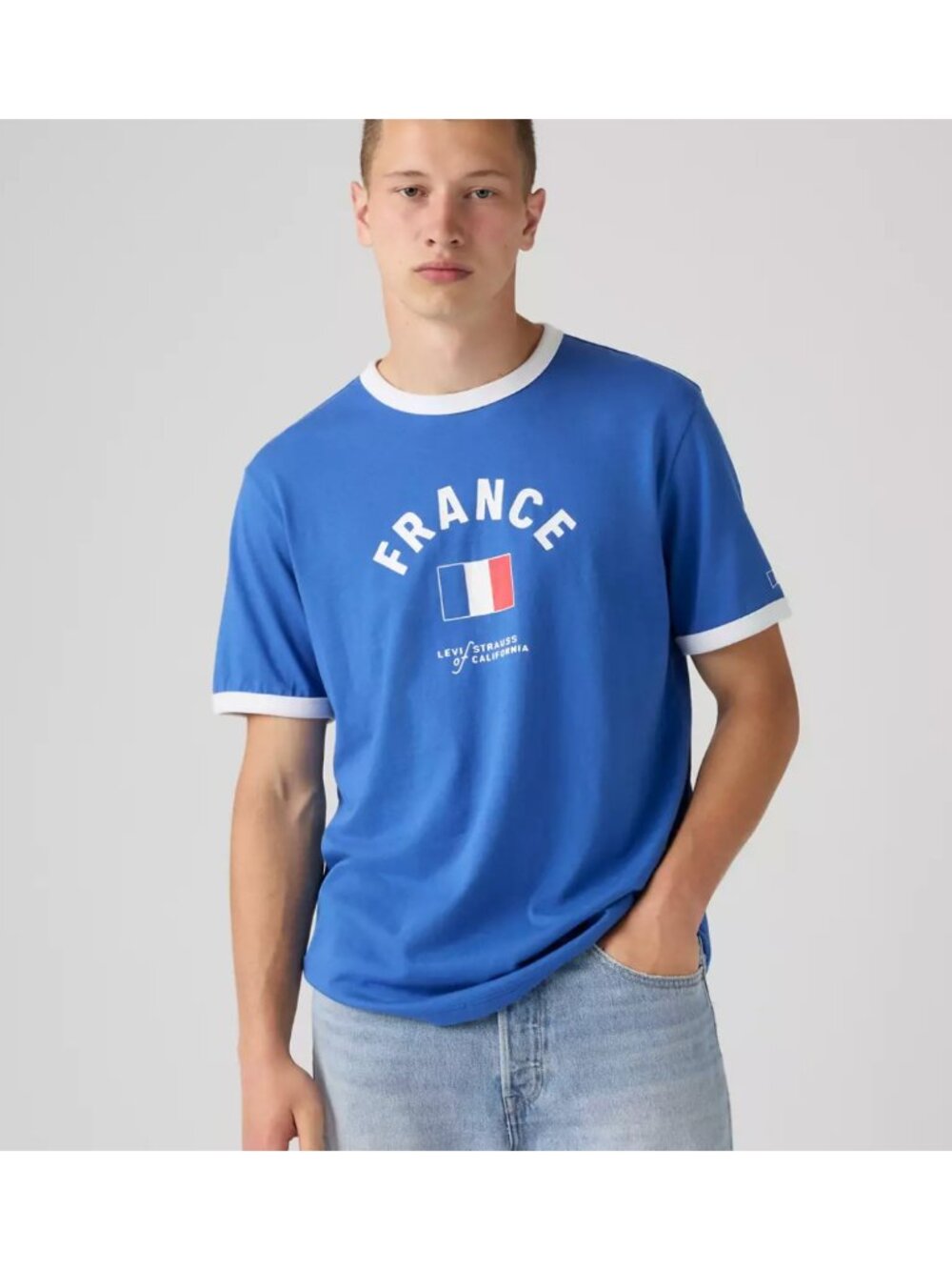 New Levi's XL France Men's Ringer Tee Shirt X-Large Regular Blue